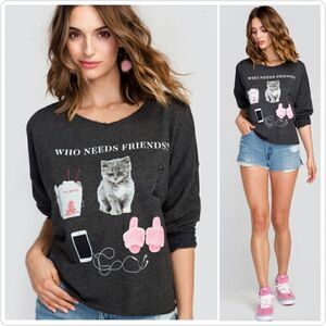 Wildfox Who Needs Friends? drop shoulder crop sweatshirt XS